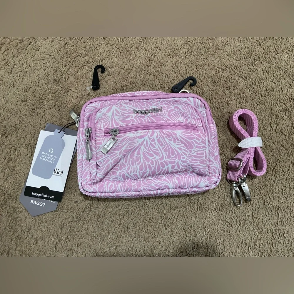 Baggallini | Bags | Baggallini Triple Zip Bagg In Pink Blossom Small Crossbody  Purse Nwt Travel | Poshmark